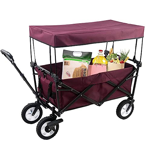 LIDDFAFA Bollerwagen, zusammenklappbarer, zusammenklappbarer Bollerwagen mit Sonnen-/Regenschutz, verstellbarem, ausziehbarem Schiebe- und Ziehgriff, Abnehmbarer Plane und Überdachung – Bild 5