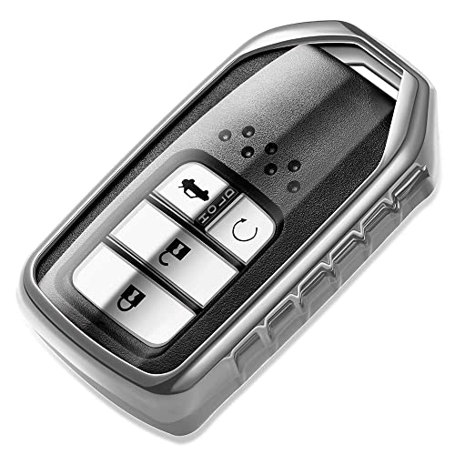 Qiaoba Smart Premium TPU Fall Car Key Soft Plating Protection Shell Case Cover,Key Fob Case for Accord Civic CRV Pilot Odyssey (Silver)