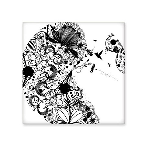 Carreau de céramique silhouette de plantes illustration art noir blanc