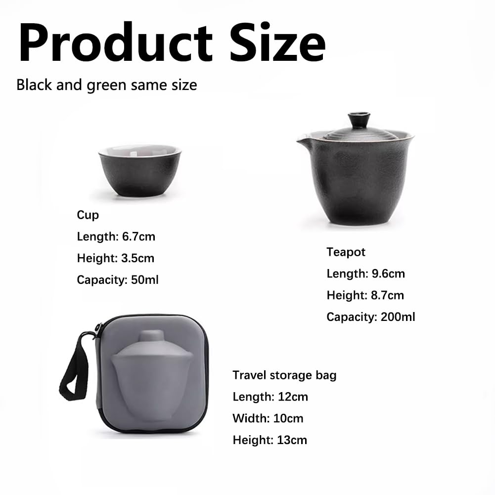Set Di Tazze Da Tè in Ceramica Portatile, Set Da Tè Kung Fu 1 Pentola 3 Tazze Di Stoccaggio Con Coperchio, Adatto Per Picnic Da Viaggio in Casa, Tè A Foglie Sciolte Filtrate,Nero