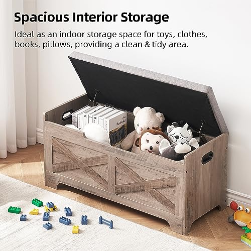 GAOMON Storage Chest, Lift Top Storage Trunk with 2 Safety Hinges, Barn Style Organizer, Wooden Entryway Bench with Seat Cushion, Large Storage Chest for Entryway, Bedroom, Living Room
