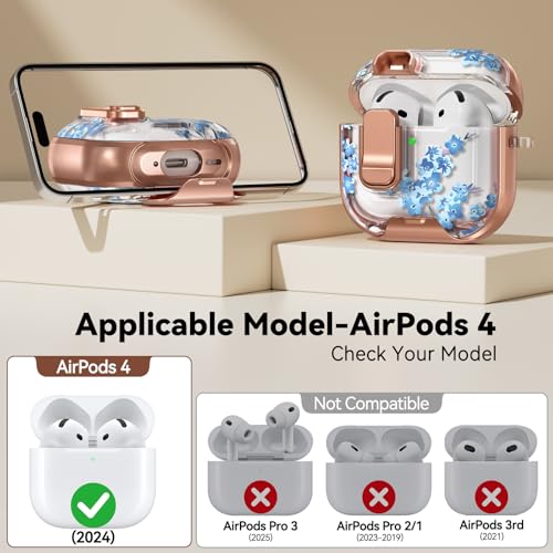 Image of for AirPod 4 Case, with Safty Lock & Phone Stand for Floral AirPod 4 Generation Case Cover for Women Girly, iPod 4 Cases with Keychain & Cleaner Kit -Blue Bells Flower