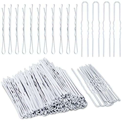 AITRAI - Set di 110 forcine per capelli bianche, 100 forcine bianche per capelli e 10 forcine per capelli a forma di U con scatola, per donne e ragazze, 5,6 cm