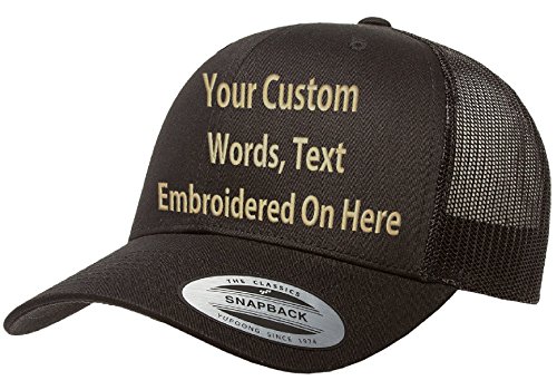 Custom Trucker Hat Yupoong 6606 Embroidered Your Own Text Curved Bill Snapback (Black Trucker)