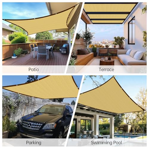 Filet d'ombrage 2x4 m beige résistant aux UV avec œillets de jardin - 7