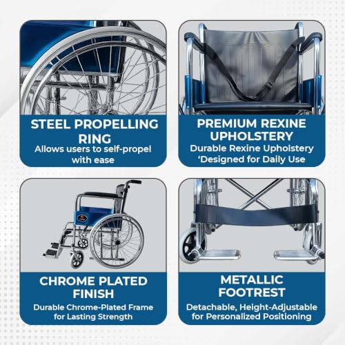 Image of Hero Ecomed Winn 202 S | Manual Wheelchair | Chrome Plated Strong MS Frame | Foldable Wheelchair | Detachable Footrest | Wheelchair For Patients & Elderly | 100 kg Capacity