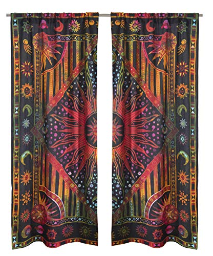 Bless International BLESSIWC001 Beautiful Indian Bohemian Psychedelic Hippie Burning Sun Window Curtain Panels thumb #1