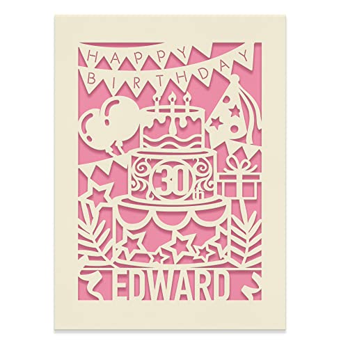 EDSG Personalised Happy Birthday Card | Laser Paper Cut Greeting Card | Custom Any Name Any Age Birthday Card | Lovely Gift for Kids and Adults with Envelopes | Handmade in UK(Pink)