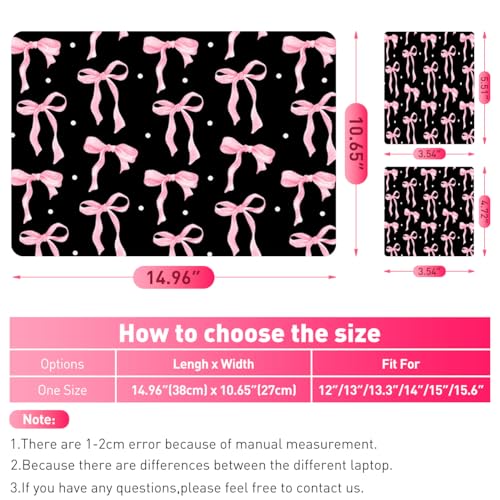 Cute 12 12.1 13 13.3 14 15 15.4 15.6 in Skin Laptop Sticker Decal, Netbook Skins for Notebook PC, Universal Vinyl Laptop Decor Cover for Women Girl, Waterproof Art Protector I Black Pink Bow - Thumbnail 7