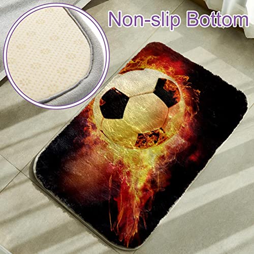 Tapis à poils longs ultra doux ballon de foot noir anti-glisse