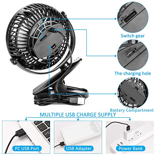 Tcjj Clip On Fan,Stroller Fan Personal Desktop Portable Usb Rechargeable Battery Powered Pram 3 Speeds Small Fan For Office Dorm Bedroom Stroller #TOP2