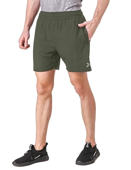 N.S Lycra Gym Shorts for Men with Both Side Safety Zippered Pockets, Elastic Waistband & Adjustable Drawstrings