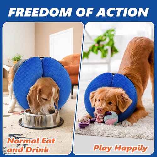 Image of Inflatable Dog Cone Collar After Surgery, Soft Dog Cone for Large Medium Small Dogs and Cats, Adjustable Blow up Neck Donut, Pet Recovery E Collar Alternative Not Block Vision(Blue,M)