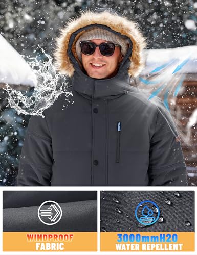 Image of TACVASEN Men's Standard Length Polyester Winter Jacket with Hood Water Repellent Windproof Thicken Parka Snow Ski Coat
