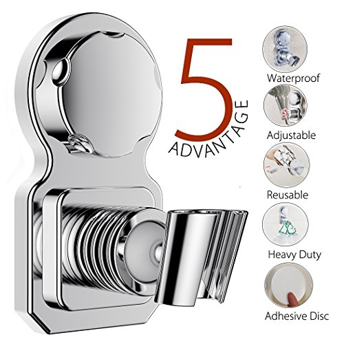 Vacuum Suction Cup Shower Head Holder Shower Head Stand Shower Head Bracket Shower Head Mount Wall Holder Shower Head Clip Reusable Adjustable With Adhesive Stick Disc For Bathroom (Chrome) - Thumbnail 7