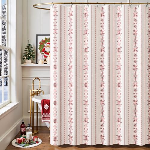 jinchan Christmas Shower Curtain Red Snowflake on White Xmas Holiday Fabric Shower Curtain for Bathroom Winter Waterproof Fabric Bath Decor Set 70x72 Inches with 12 Hooks