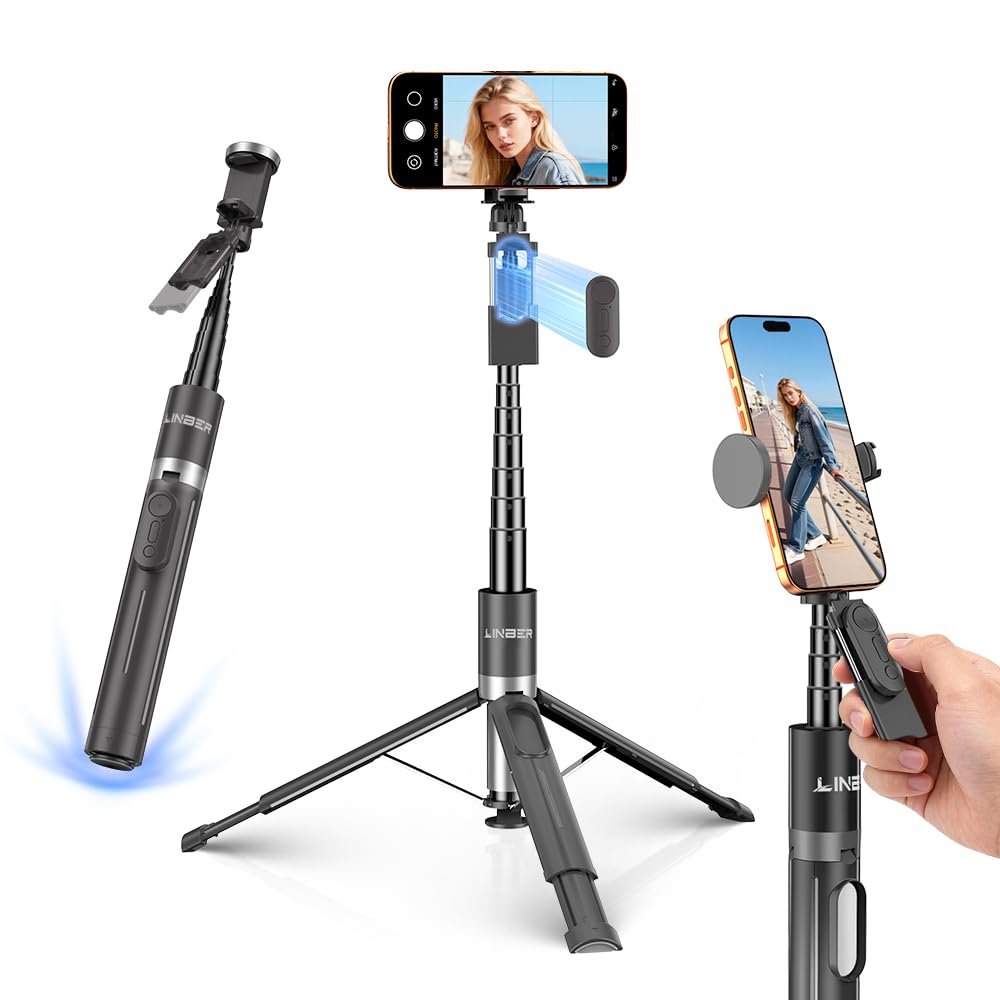 Statyw Selfie Auto Open 160 cm do telefonu komórkowego | Automatyczne otwieranie, wysuwany kij do selfie, kontroler zoom, kompaktowy i składany do podróży, Vlogów i filmów