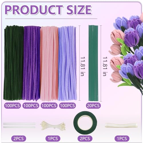 Image of 400 Pcs Pipe Cleaners Craft, 4 Assorted Colors Pipe Cleaners Bulk