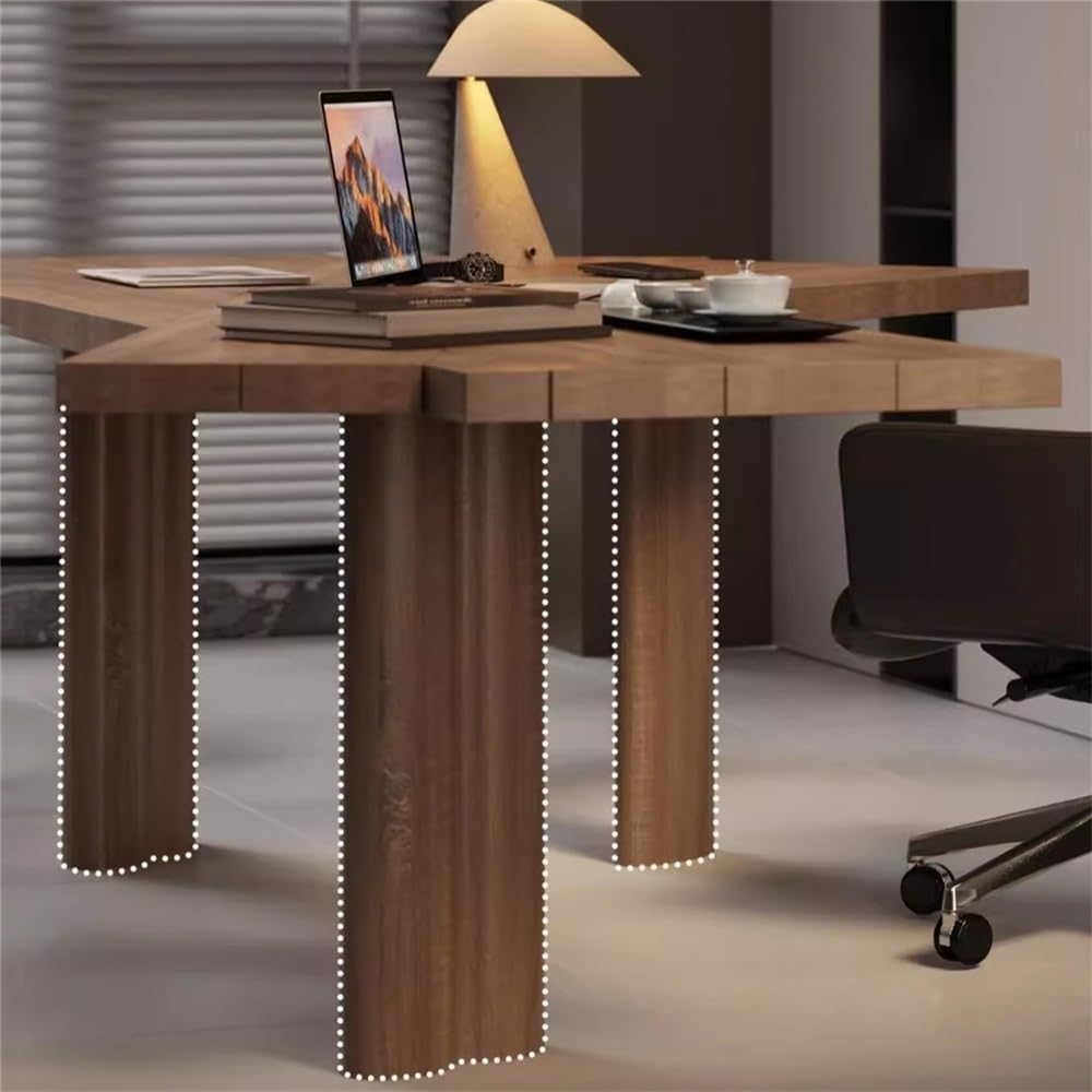 Biurko Minimalistyczne biurko z litego drewna ze stabilną ramą, nowoczesny nieregularny stolik pod laptopa do domowego biura Stolik do gier na laptopa(S)