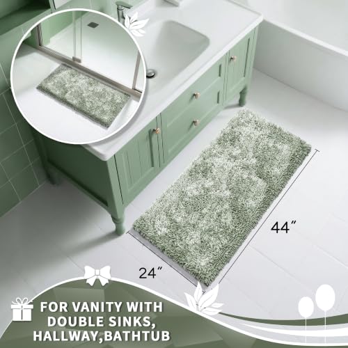 Image of Yimobra Long Bathroom Rug Non Slip 44x24 Inch, Extra Thick Soft Absorbent Chenille Bath Mat, Machine Washable Bath Rugs for Bathroom Floor, Tub and Shower, Home Decor Accessories, Sage Green