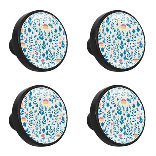 NUEAHEDN 4 PCS Aesthetic Colored Flowers Cabinet Knobs, Bathroom Drawer Pulls Handles, Round Dresser Knobs Door Knobs for Kitchen Cupboard Nursery Wardrobes