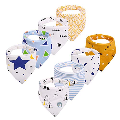 Bavoir Bébé Bandana Lot de 8 pcs Unisexe Bavette 100% Coton Réglable 3-24 Mois