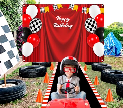 Fondo Fotográfico 5x3 ft Rojo para Fiesta de Cumpleaños miniatura 5