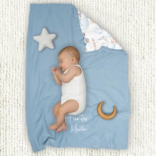 Image of Personalized Baby Blanket with Name - Custom Knit Blanket, 27x40in Embroidered Nursery Blanket for Girls & Boys - Customized Baby Blanket, Soft Newborn Gift & Custom Baby Gift (Baby Blue)