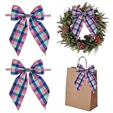AIMUDI Christmas Bows for Gift Wrapping 6×9'' Pink and Purple Plaid Bows for Christmas Tree Wreath Bows with Wire Edge Premade Bows for Craft Present Fireplace Holiday Christmas Decorations, 10 PCs