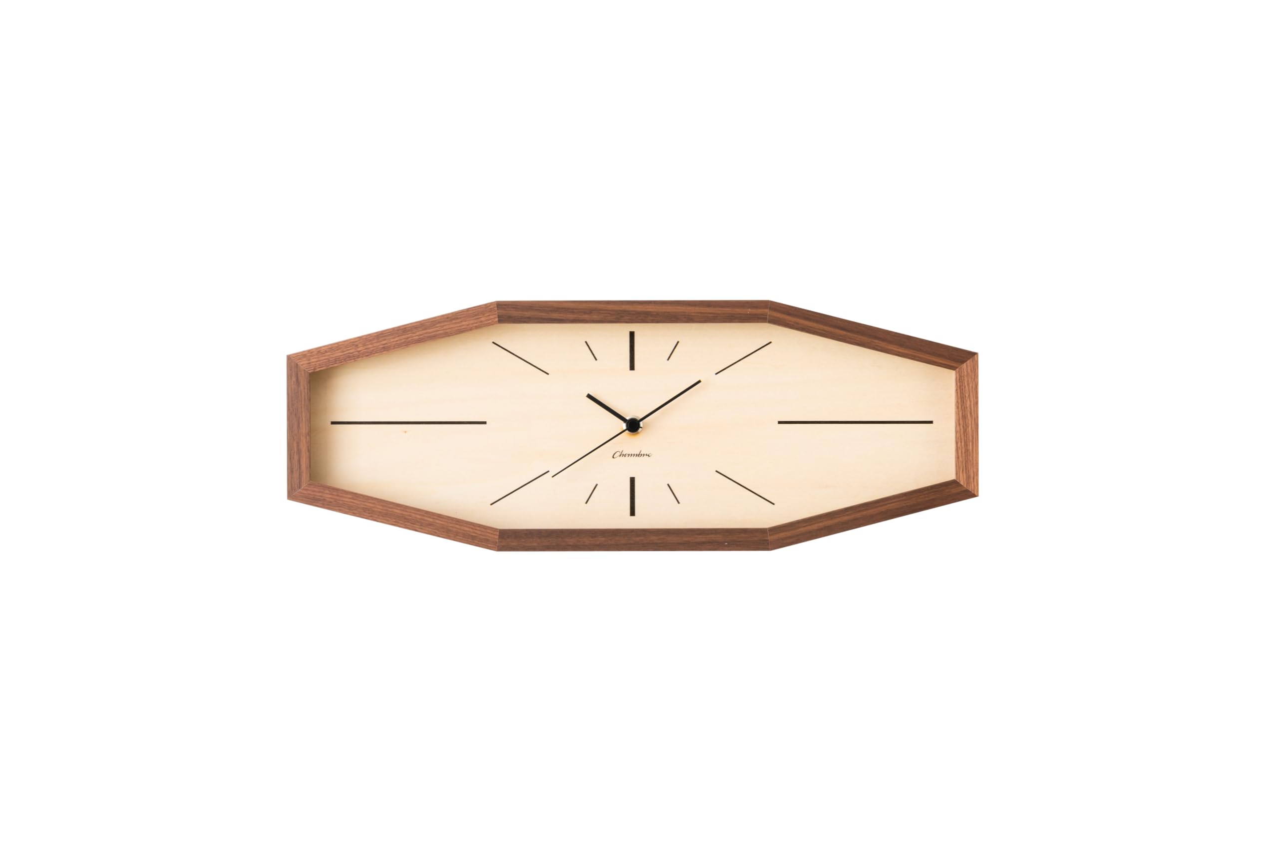 INTERZERO Octagonal Solid Wood Wall Clock - Japanese Handcrafted, Silent Non-Ticking, Battery Operated Modern Design for Living Room, Bedroom, Office