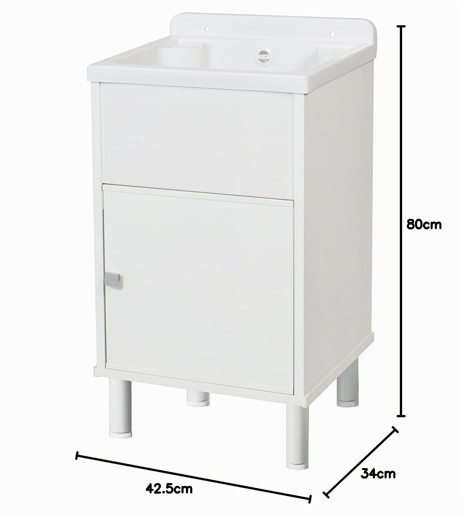 Negrari 5003PKCAM - Mini lavadero de Resina de PVC para Exterior/Interior, con Mueble de Almacenamiento, 42 x 34 x 80 cm, Blanco, pequeño