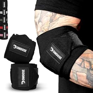 DMoose Fitness Elbow Wraps for Weightlifting (Pair) – 40” Adjustable Elbow Strap for Gym Workout, Bench Press & Powerlifting – Compression Wraps for Tendonitis & Joint Support
