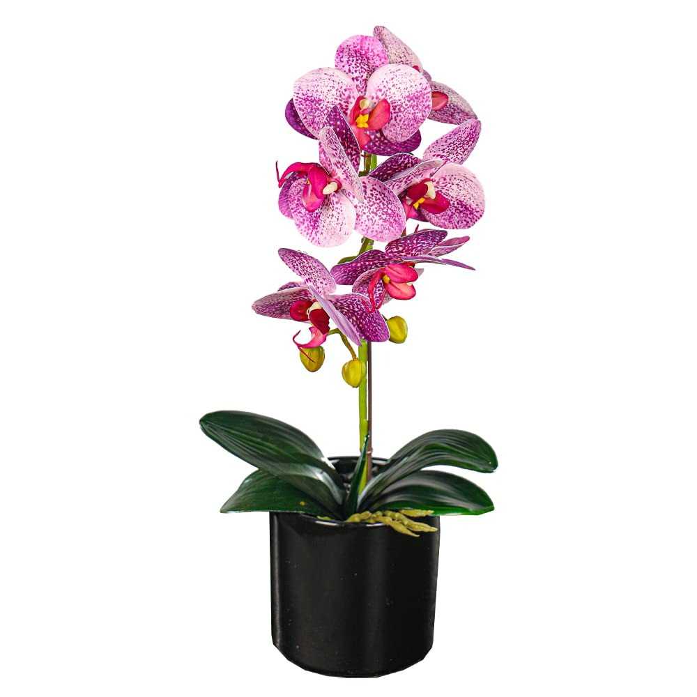 YATAI Artificial Potted Orchid Flowers PU flower, Ceramic pot with pebbles for Home Restaurant Table Center Point Decoration Natural Look Fake Flowers (purple)
