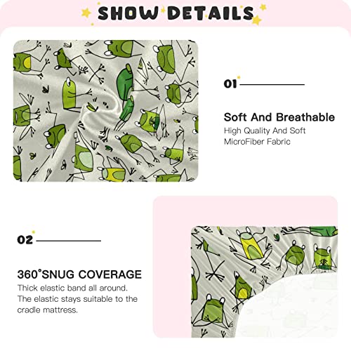 Image of Funny Frogs Crib Sheets Soft Breathable Fitted Baby Playard Sheets Mattress Cover for Girl Boys, 39 inch x 27 inch x 5 inch