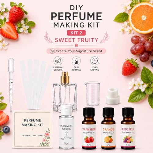 Image of Brindya DIY Perfume Making Kit - Create Your Own Signature Fragrance | 30ml Perfume Spray Bottle | Premium Fragrance Oil Set | Complete Perfume Crafting (strawberry+Orange+Mixed Fruit)