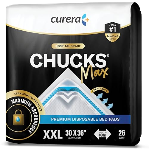 Chucks MAX Hospital Bed Pads Disposable Adult 30 x 36 Breathable Incontinence Pads - XX-Large Pee Pads for Elderly Adults - Heavy Duty Absorbency Underpads - 400 Lbs. Patient Repositioning [26 Pads]
