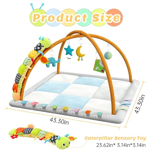 Kidmoze Baby Play Gym & Activity Mat, Baby Tummy time mat w 6 Detachable Toys, Promote Motor Skills & Sensory Development Mat, Newborn Infant Baby Essentials Gift. — view 2