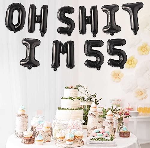 Image of Oh I'm 55! Latex Balloons 16 Inch Black Hallo Twenty Five Cheers to 55 Years Old Theme Decor for Man Woman Happy 55th Birthday Party Photo Studio Prop Flag Decorations Favors Supplies