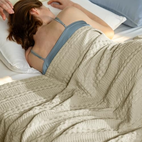 Image of BEDELITE Cooling Waffle King Size Blanket- Lightweight Breathable Cotton Summer Blanket of Rayon Derived from Bamboo for Hot Sleepers, Soft Throws for Bed, Couch and Sofa, Linen, 108x90 Inches