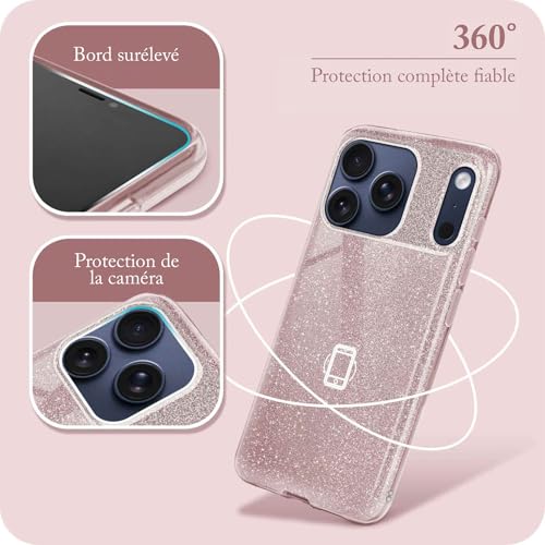 Coque iPhone 17 Pro Max rose à paillettes ONEFLOW fine en TPU