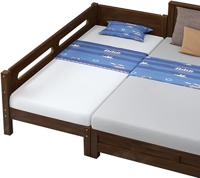 Solid Wood Bed Frame with Mattress, Bedroom Widening Furniture Bed, Wood Slat Support Splicing Widening Bed for Adults, Kids, Toddlers and Teenagers Color Style 1, Size 180x100x40cm