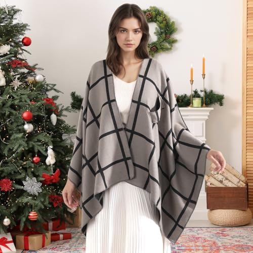 fauson Shawl Wraps for Women - Open Front Ponchos for Women for Fall Winter Pashmina Scarf3