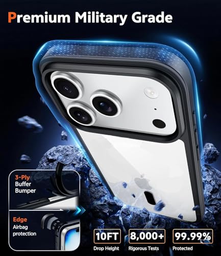 Image of ClearBlack Transparent Back Cover for iPhone 17 Pro Max, Anti-Yellow Clear Polycarbonate Hard Back with Black TPU Bumper, Shockproof Hybrid Case, Anti-Scratch 360 Protection Mobile Cover