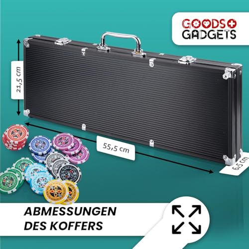 Profi Pokerkoffer Pokerset inkl. 300-500 Chips hochwertigen Pokerchips; Pokerdeck, Kartendeck, Pokerkarten, Würfel, Dealer-Button; abschließbar Alu-Koffer; Casino für Zuhause (Schwarz, 500 Chips) – Bild 8