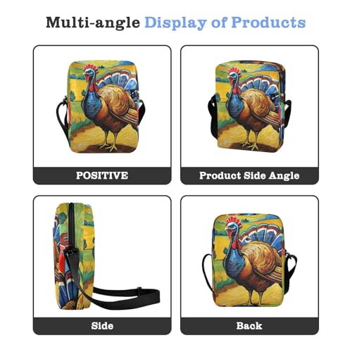 Crossbody Sling Bag for Women Men, Zipper Closure Messenger Bags Turkey Abstract Artist Print with Card Phone Passport Compartment 6.6×9.4×2.5 IN4