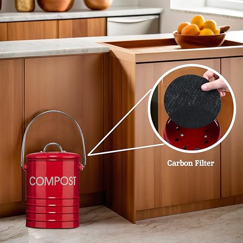 Premier Housewares 0510018 Komposteimer mit Tragegriff Ø14 x H22 cm, Rot