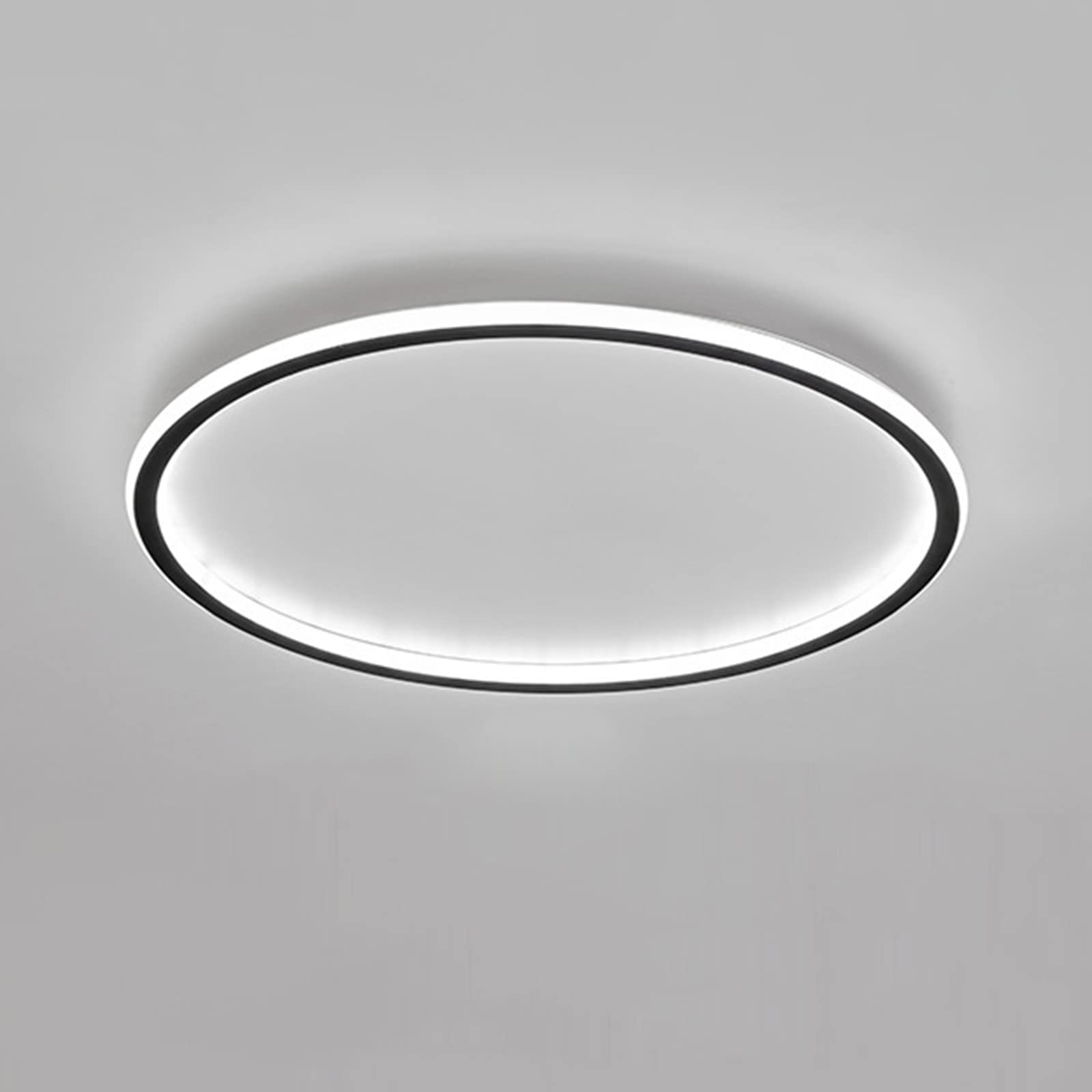 CQDWD Round LED Ceiling Light, Nordic Modern Ultra-Thin Circle Ceiling Lamp Surface Mount Metal Light Fixture for Living Room, Bedroom Lamp,Black+Cool White-40cm 48W