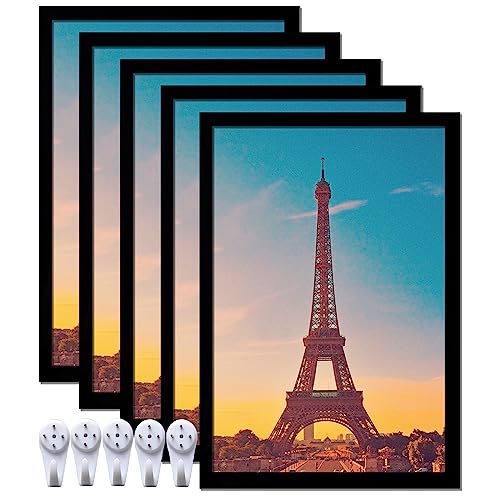 icariery 13x19 Picture Frame Set of 5, Black Photo Frames High Transparent Wall Gallery Desktop Horizontal Vertical for Canvas Collage Photo Poster Certificate 13 x 19 inches