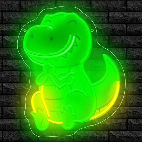 Image of Dinosaur Neon Sign For Wall Decor, Colorful UV Printed Neon Light with Retro Design, LED Artwork for Bar, Bedroom, Game Room, Party Decoration Holiday Birthday Gifts