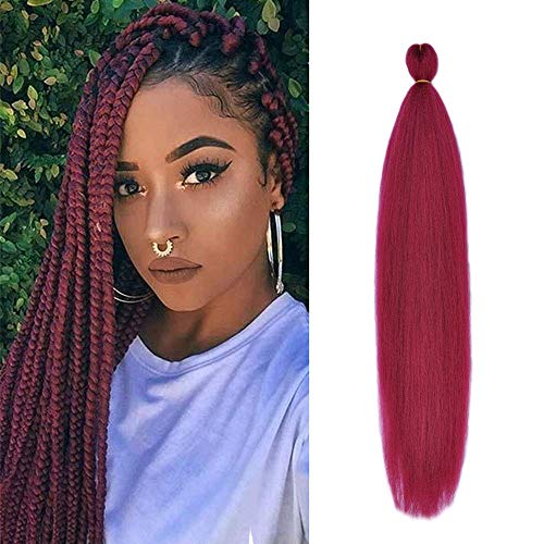 MYCHANSON Pre-stretched Braiding Hair Professional Itch Free Synthetic Fiber Corchet Braids Yaki Texture Hair Extensions Braid 6 packs 26 Inch Wine red